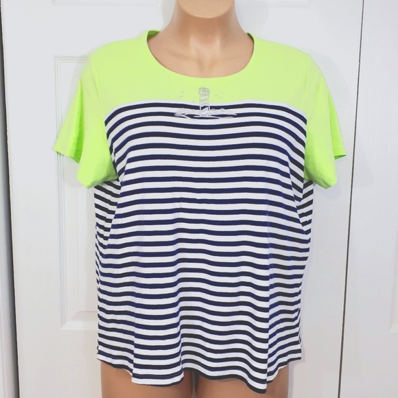 Kim Rogers Tops - Kim Rogers Curvy Women's Short Sleeve 100% Cotton Stripe Lighthouse Top Size 2X